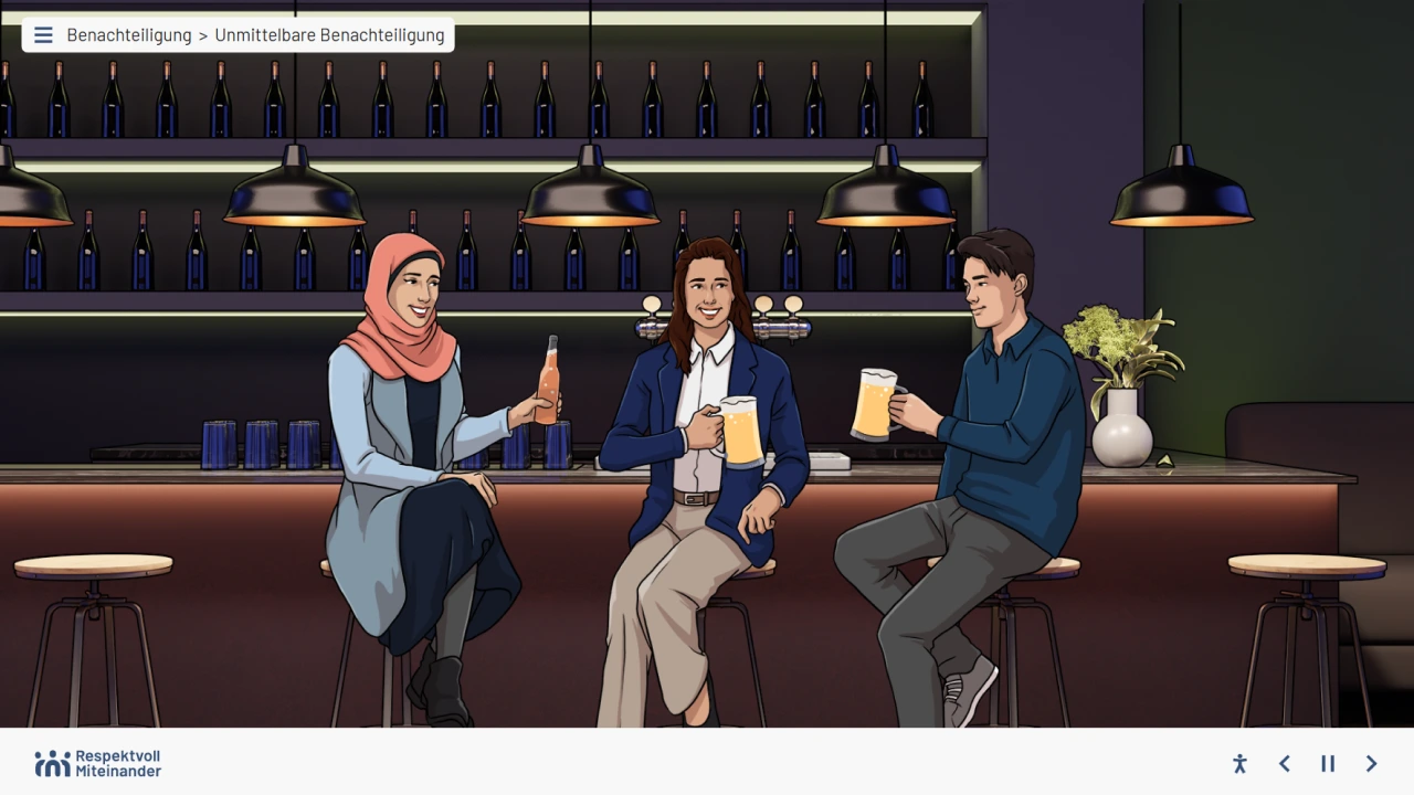 Drei Menschen sitzen an einer Bar